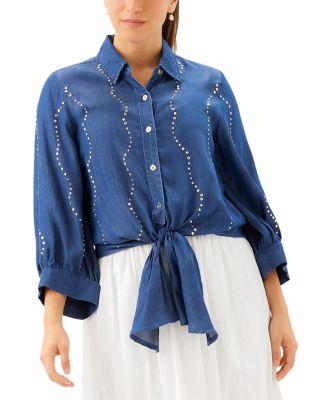 Blouson Sleeve Gemstone Denim Shirt by KAREN KANE
