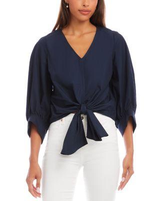 Blouson Sleeve Tie Front Top by KAREN KANE