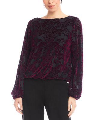 Blouson Sleeve Velvet Burnout Boatneck Top by KAREN KANE