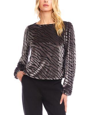 Blouson Sleeve Velvet Burnout Boatneck Top by KAREN KANE