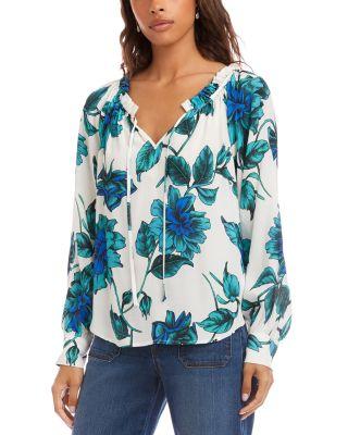 Blouson Sleeved Ruffle Tie Neck Peasant Top by KAREN KANE