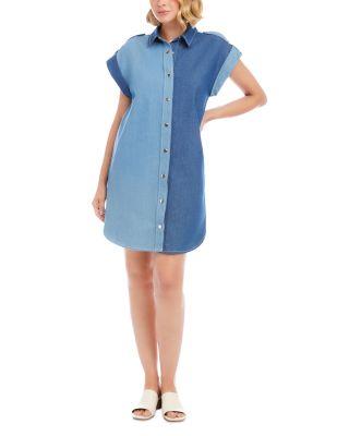 Cap Sleeve Denim Shirt Dress by KAREN KANE