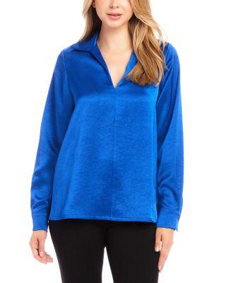 Collared Long Sleeve Satin Blouse by KAREN KANE