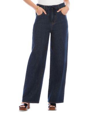 Denim High Rise Drawstring Wide-Leg Jeans in Denim by KAREN KANE