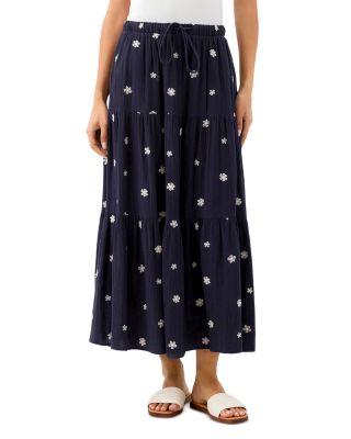 Embroidered Tiered Midi Skirt by KAREN KANE