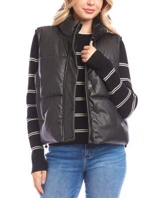 Faux Leather Quilted Puffer Vest by KAREN KANE
