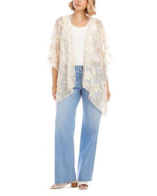 Floral Embroidered Open Front Jacket by KAREN KANE