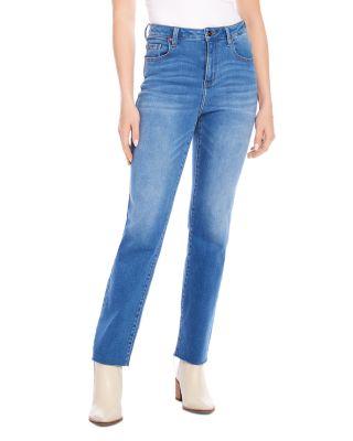 High Rise Raw Hem Straight Jeans in Denim by KAREN KANE