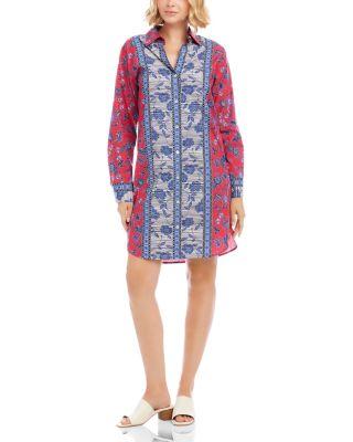 Long Sleeve Border Print Shirtdress by KAREN KANE