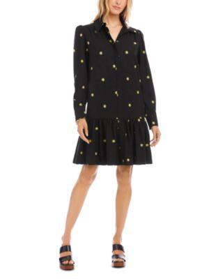 Long Sleeve Embroidered Ruffle Hem Dress by KAREN KANE