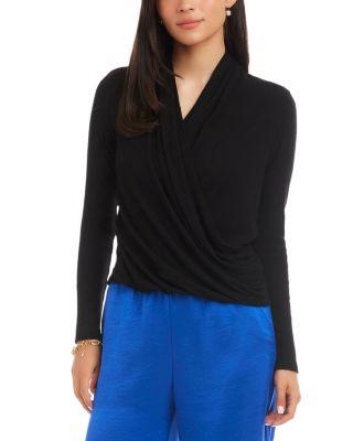 Long Sleeve Ribbed Drape Front Crossover Top by KAREN KANE