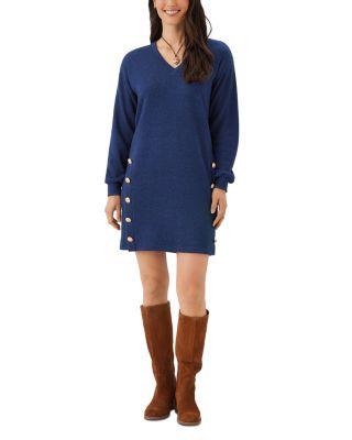 Long Sleeve V Neck Button Detail Dress by KAREN KANE