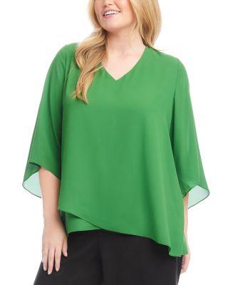 Plus Size Bracelet Sleeve Asymmetric Top by KAREN KANE