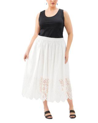 Plus Size Cutout Embroidery Midi Skirt by KAREN KANE
