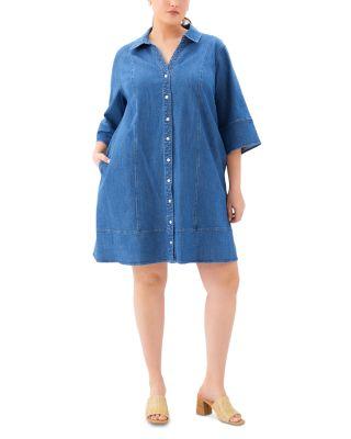 Plus Size Flare Sleeve Shirt Dress by KAREN KANE