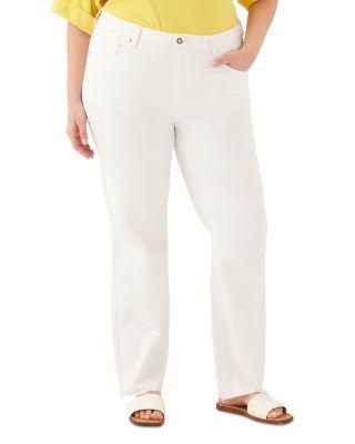 Plus Size Raw Hem Straight Jeans in Off White by KAREN KANE