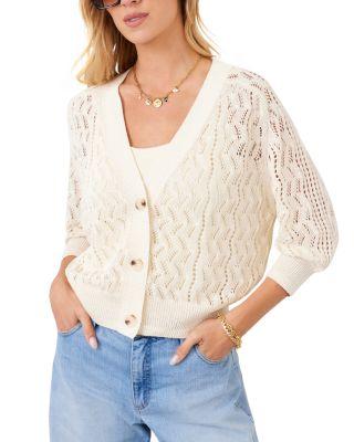 Puff Sleeve Crochet Cardigan Sweater by KAREN KANE
