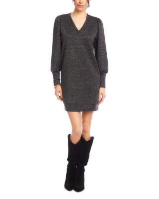 Puffed Sleeve V Neck Dress by KAREN KANE
