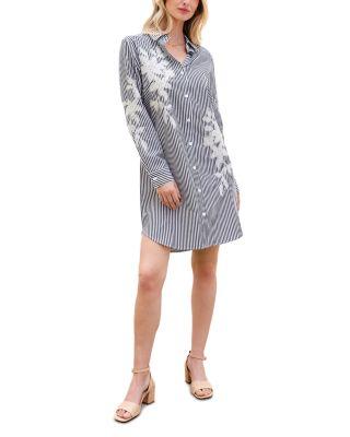 Roll Tab Stripe Embroidered Shirt Dress by KAREN KANE