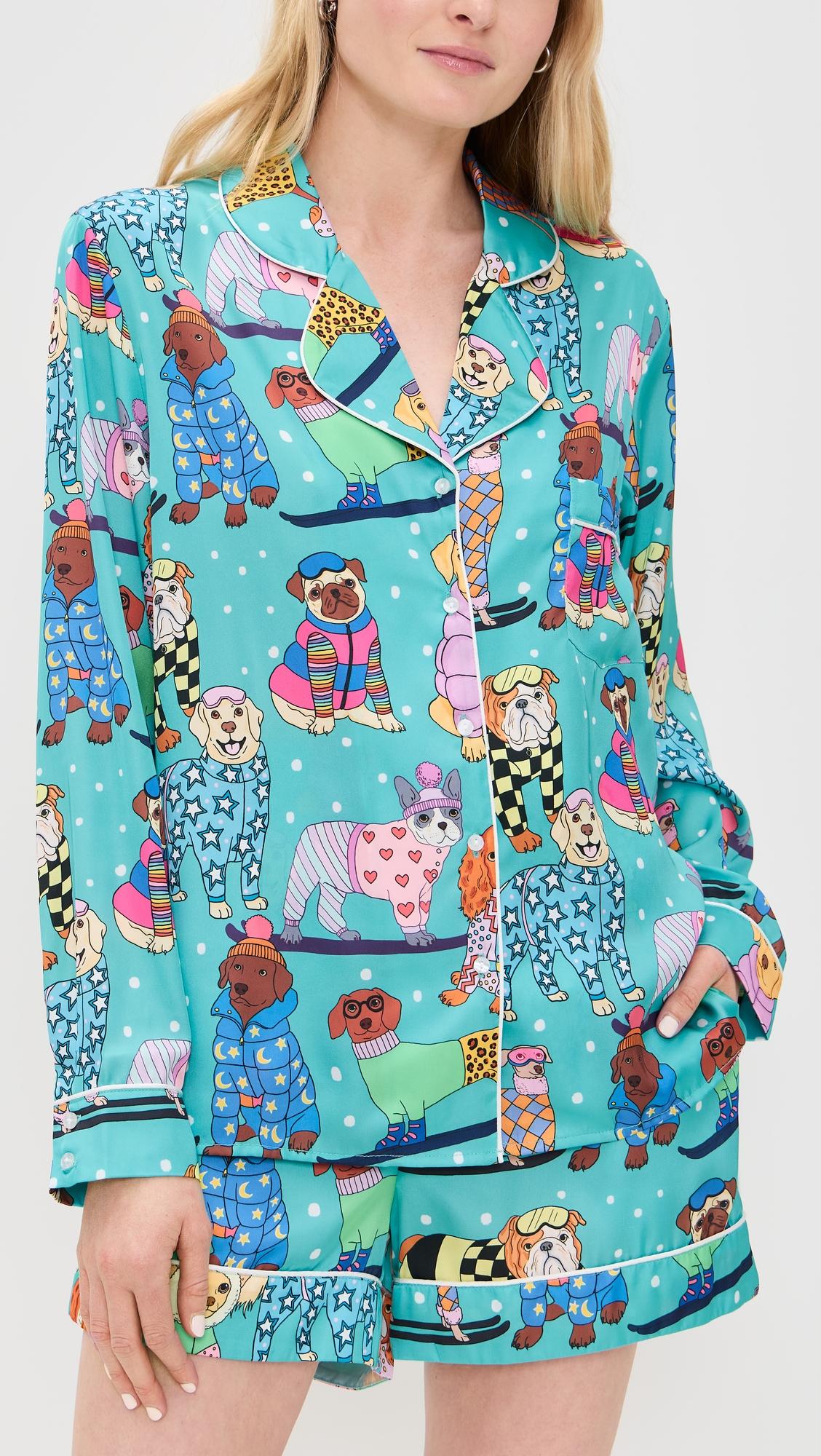 Skiing Dogs Shorts Pajama Set by KAREN MABON