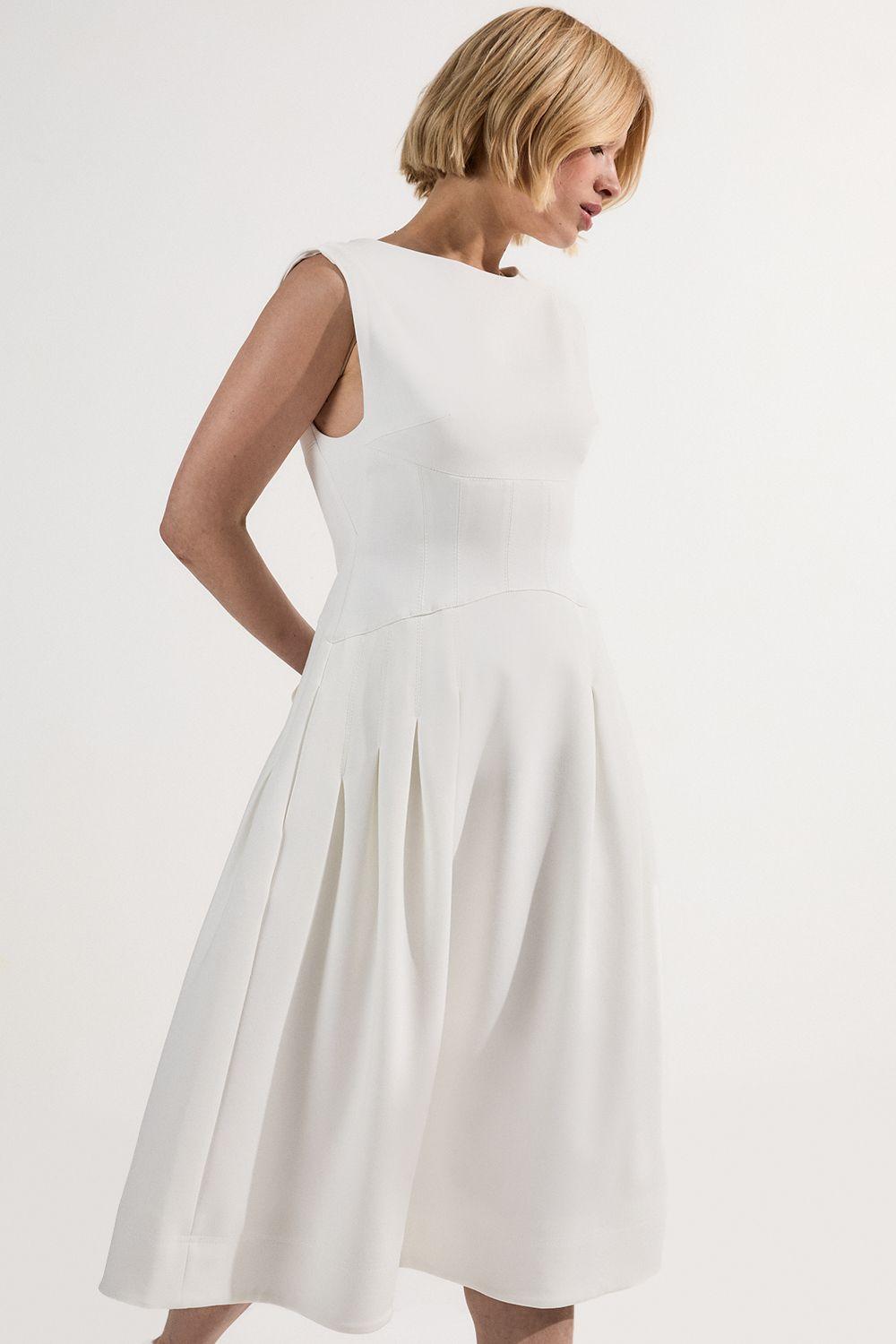 Compact Stretch Open Back Full Skirted Tailored Midi Dress by KAREN MILLEN