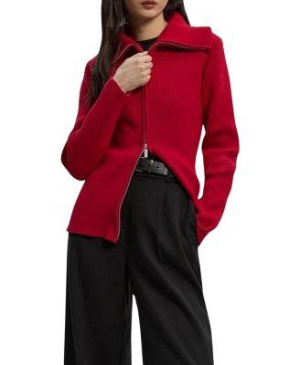 Cotton Zip Through Collar Knit Cardigan by KAREN MILLEN