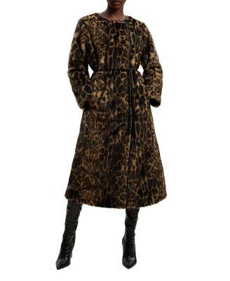 Faux Fur Collarless Tie Belted Midi Coat by KAREN MILLEN