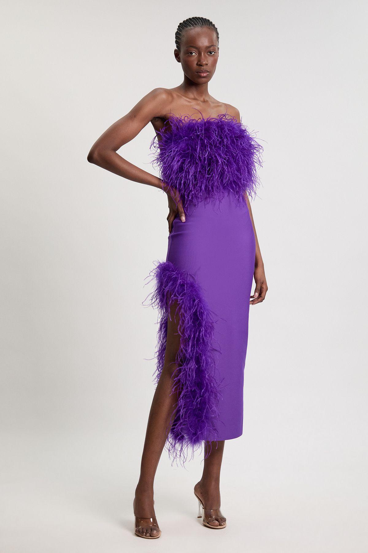 Figure Form Bandage Feather Detail Bandeau Knit Midi Dress by KAREN MILLEN Figure Form Bandage Feather Detail Bandeau Knit Midi Dress by KAREN MILLEN