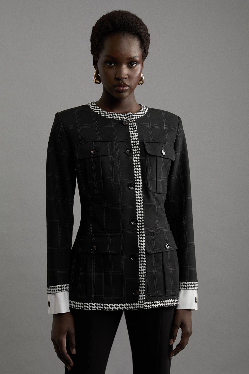 Formal Tailored Black Check Buttoned Shirt by KAREN MILLEN