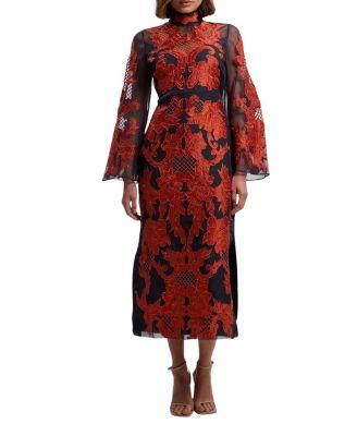 High Neck Embroidered Midi Dress by KAREN MILLEN