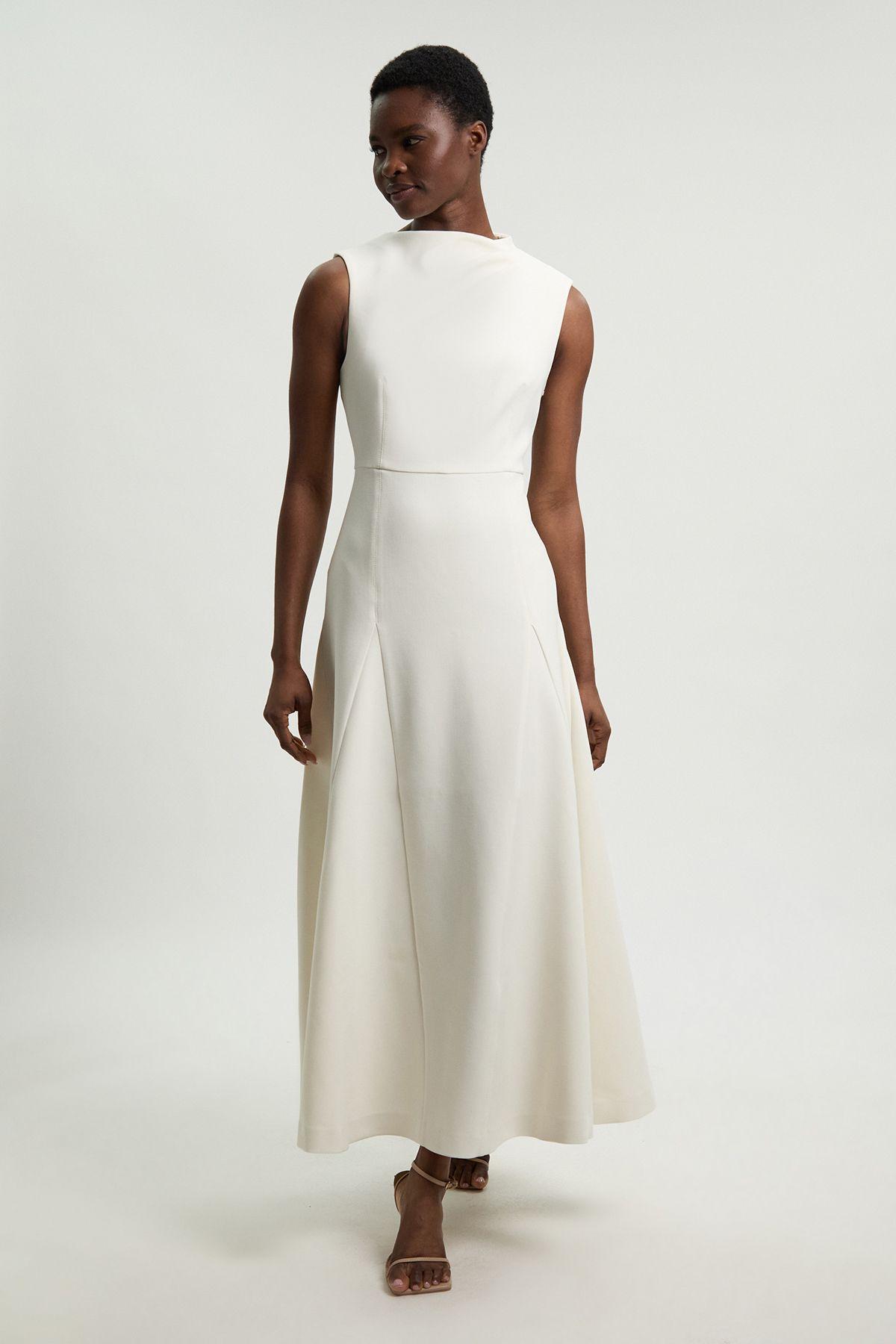 Petite Compact Stretch Tailored Colour Block Full Skirted Midi Dress by KAREN MILLEN