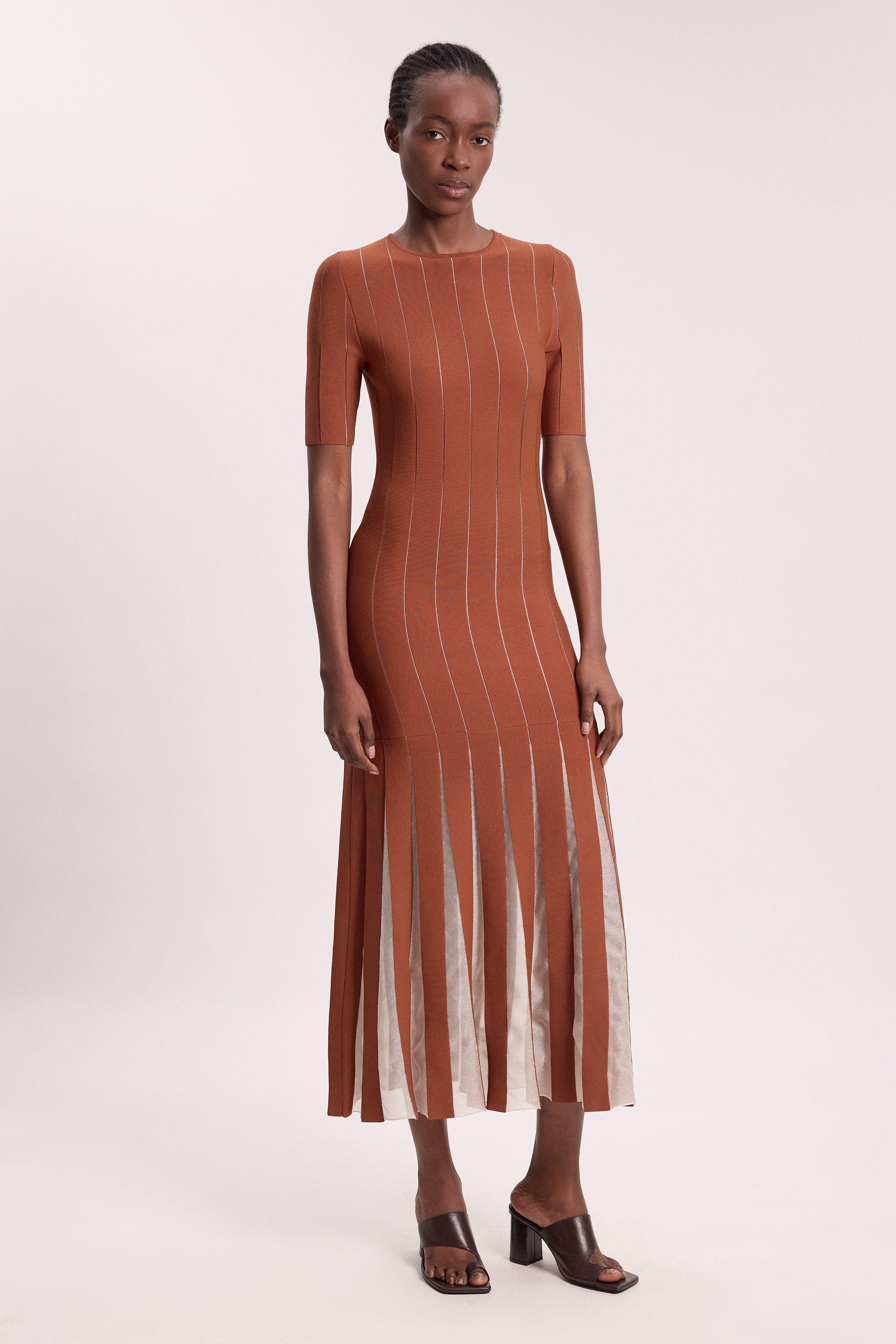 Petite Viscose Blend Filament Full Skirt Knit Short Sleeve Midi Dress by KAREN MILLEN