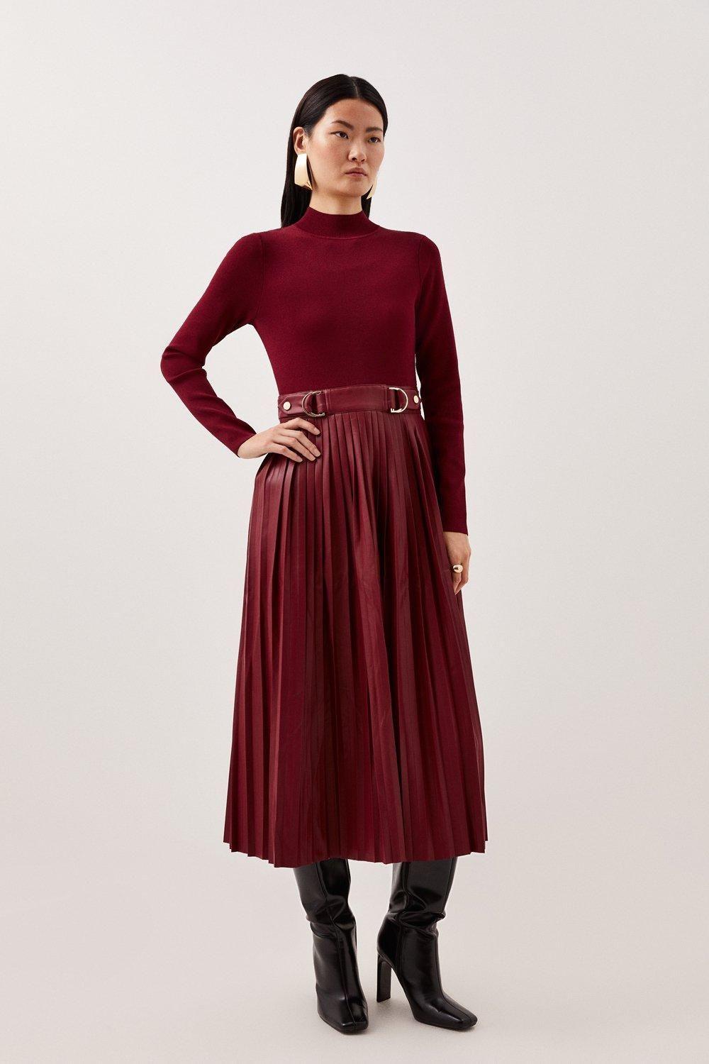 Pu Knit Pleated Skirt Midi Dress by KAREN MILLEN