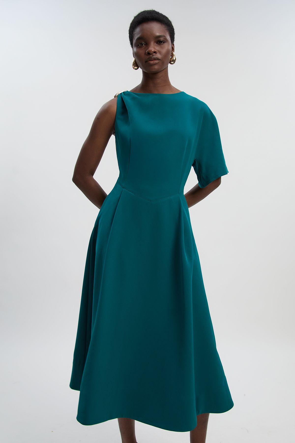 Soft Tailored Trim Detail Full Skirt Midi Dress by KAREN MILLEN