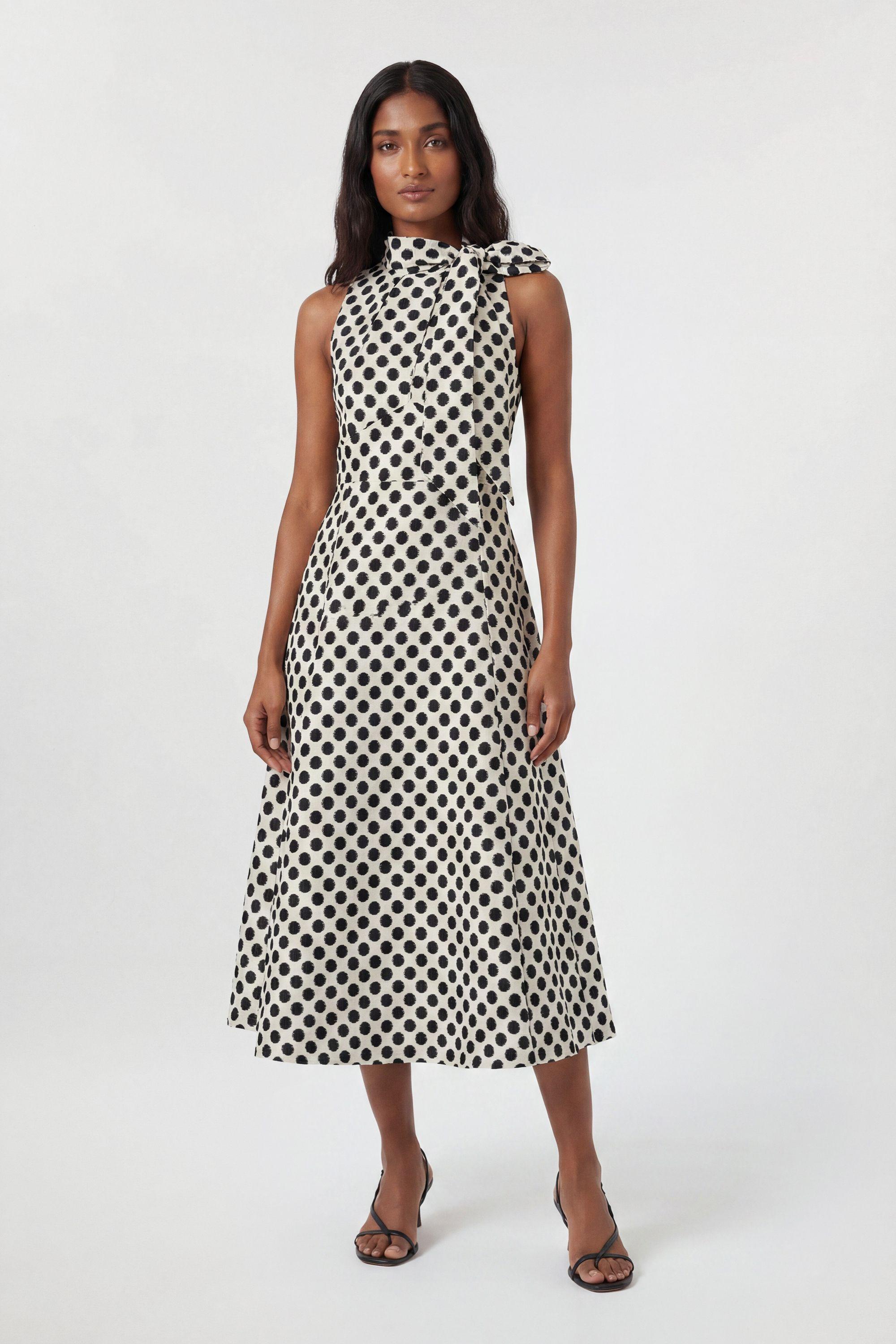 Spot Jacquard Tailored Bow Neck Full Skirted Midi Dress by KAREN MILLEN