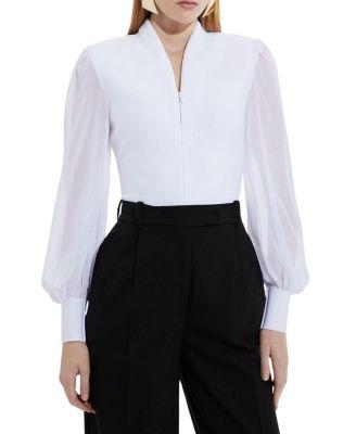 Zip Detail Chiffon Sleeve Knit Top by KAREN MILLEN