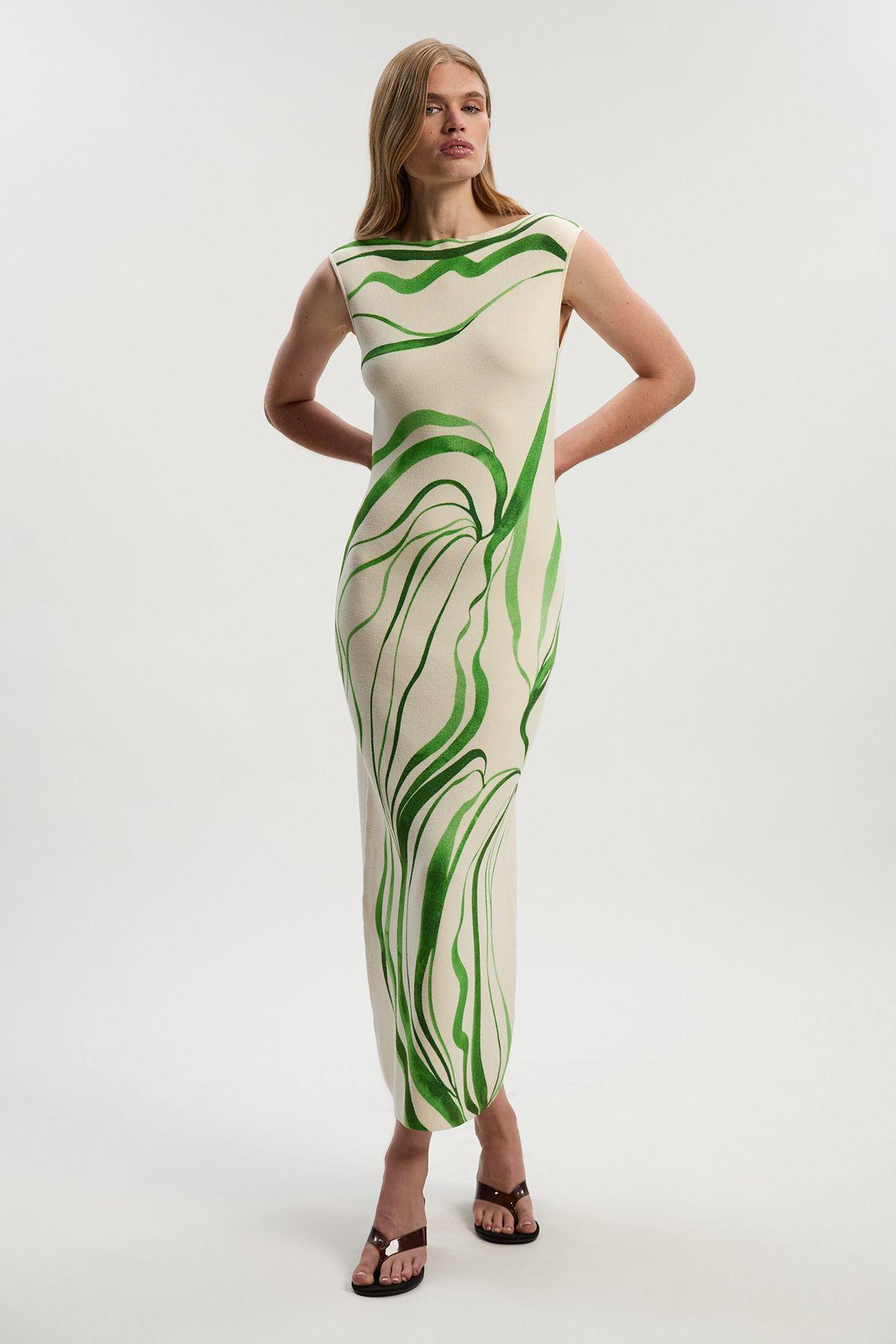 Abstract Print Knitted Maxi Dress by KARENMILLEN