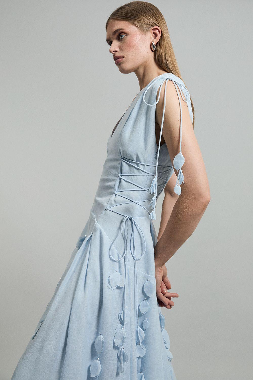 Applique Lace Up Maxi Woven Dress by KARENMILLEN