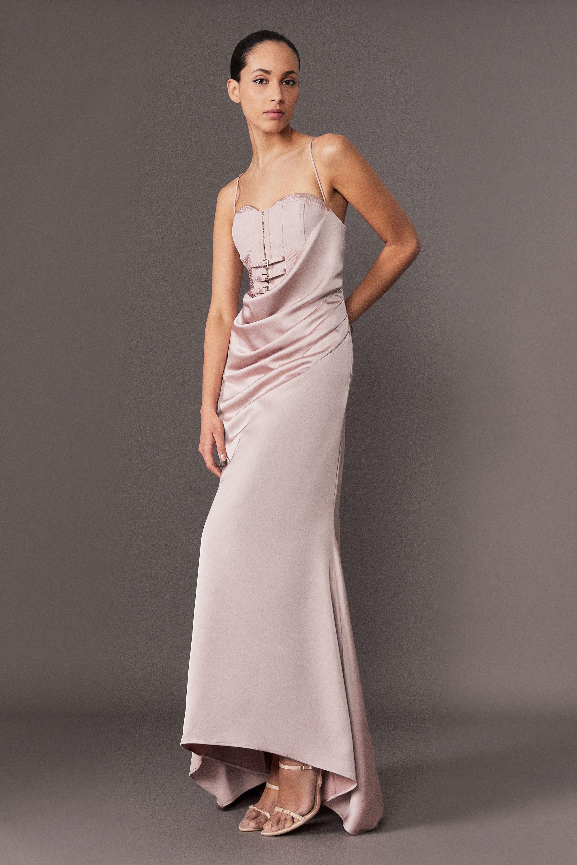 Archive Collection - Tailored Satin Drape Corset Fishtail Maxi Dress by KARENMILLEN