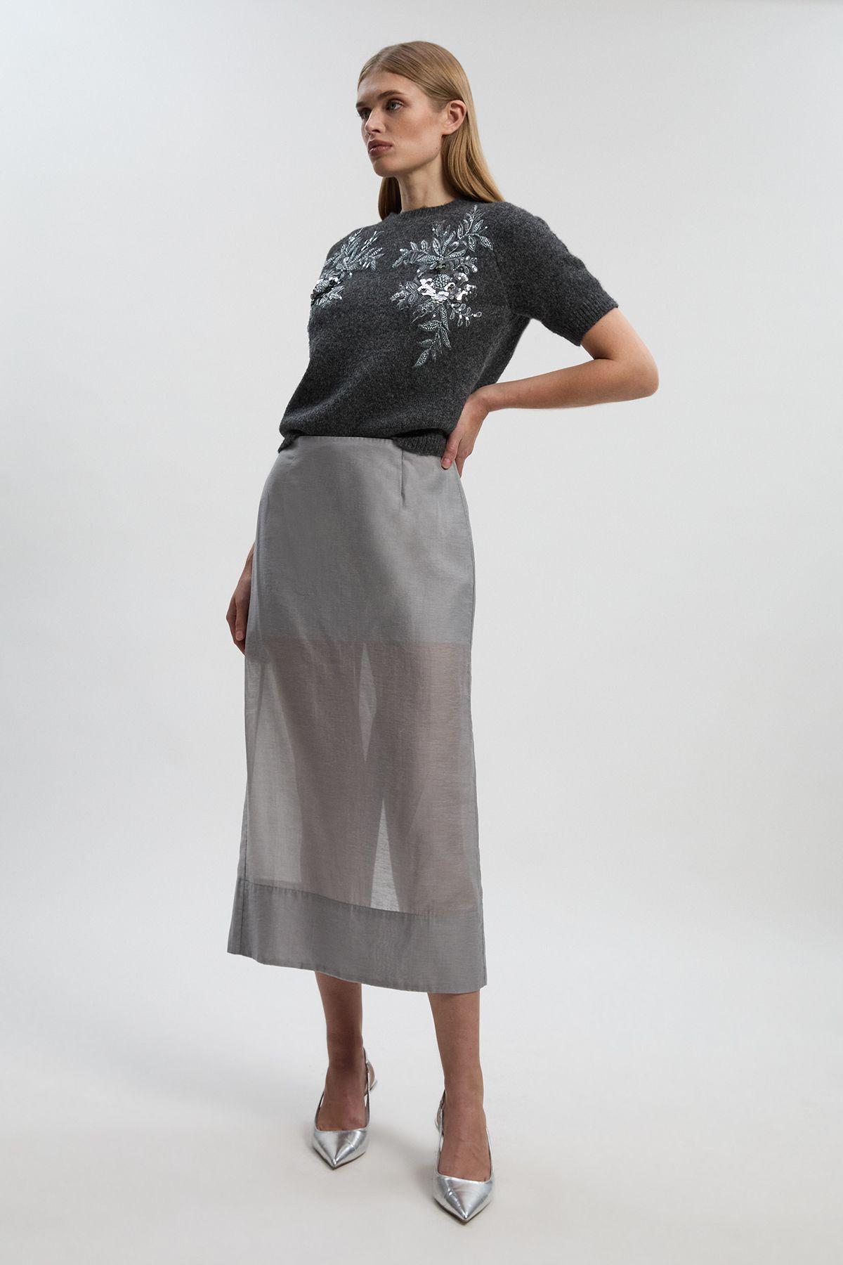 Archive- Sheer Organdie Woven Midi Skirt by KARENMILLEN