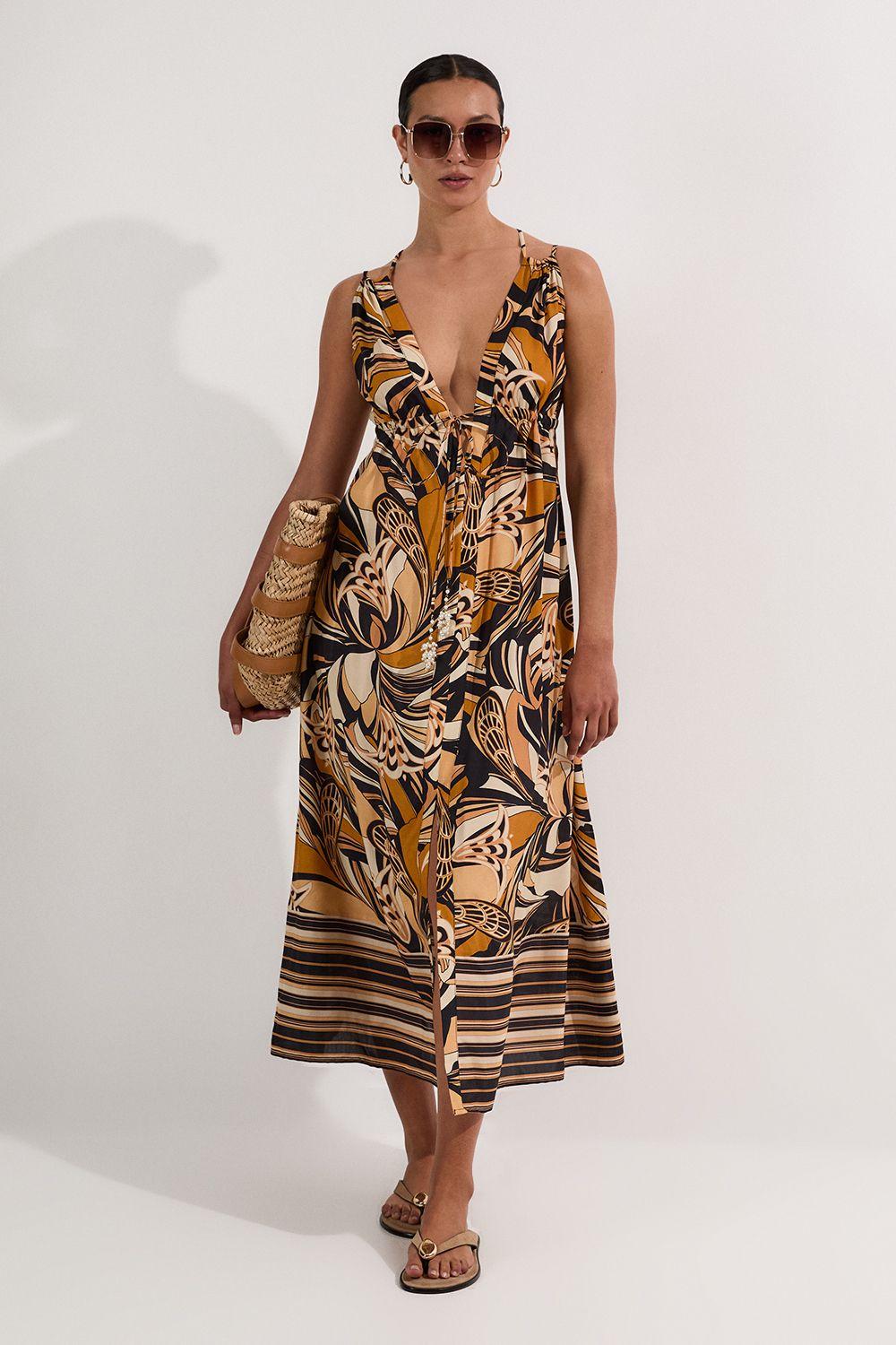 Beach Border Print Spun Viscose Strappy Maxi Dress by KARENMILLEN