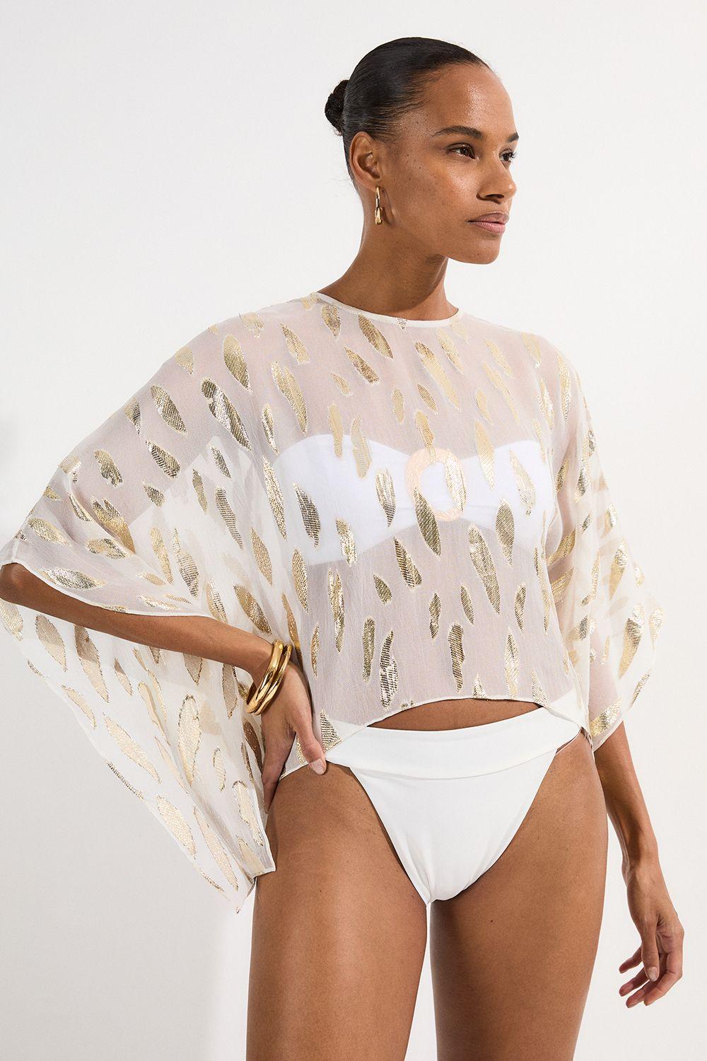 Beach Metallic Thread Kimono Sleeve Top by KARENMILLEN