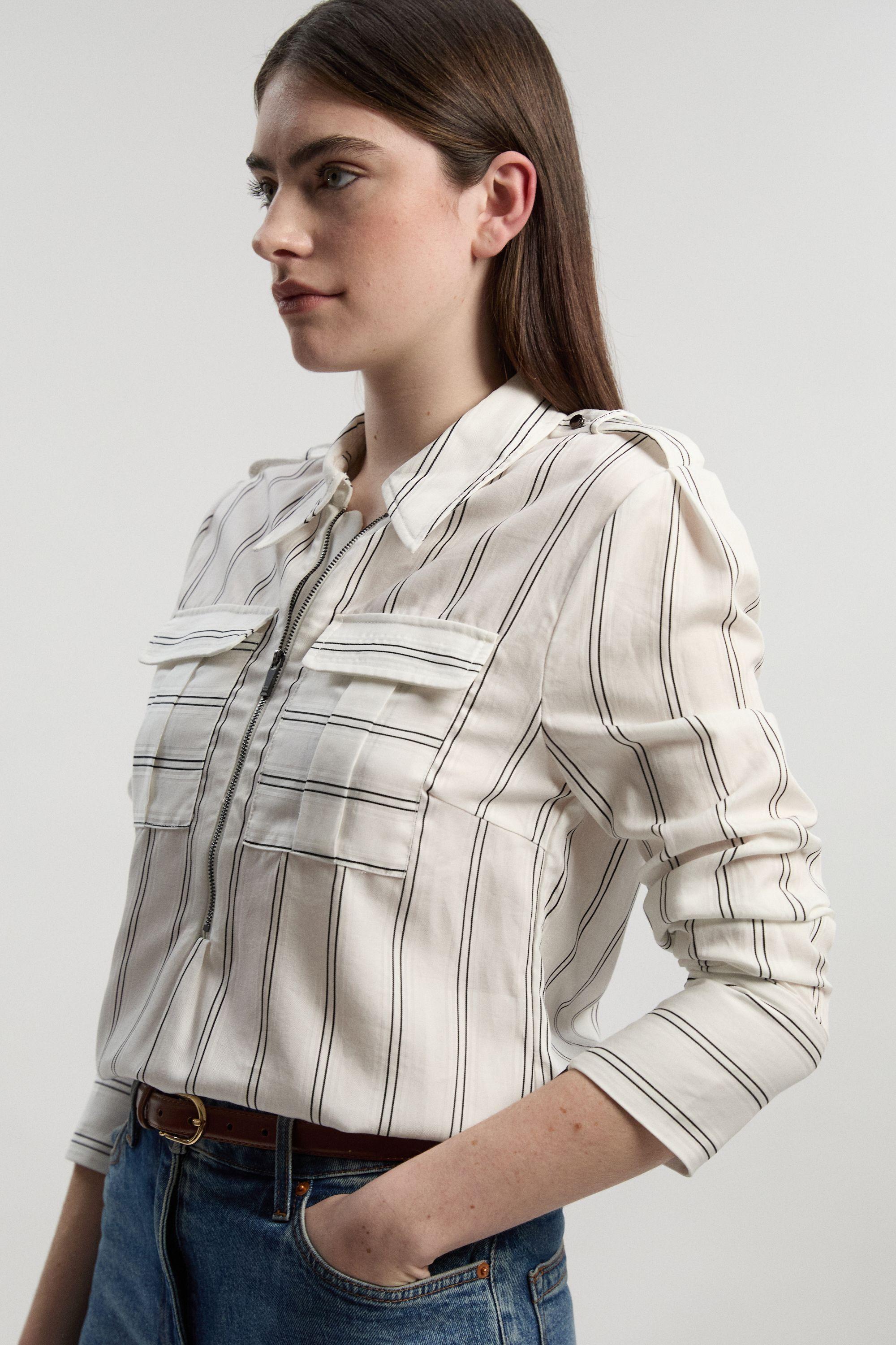 Bold Stripe Cotton Woven Utility Shirt by KARENMILLEN