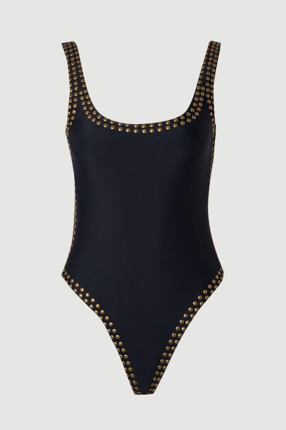 Bronze Studded High Leg Swimsuit by KARENMILLEN