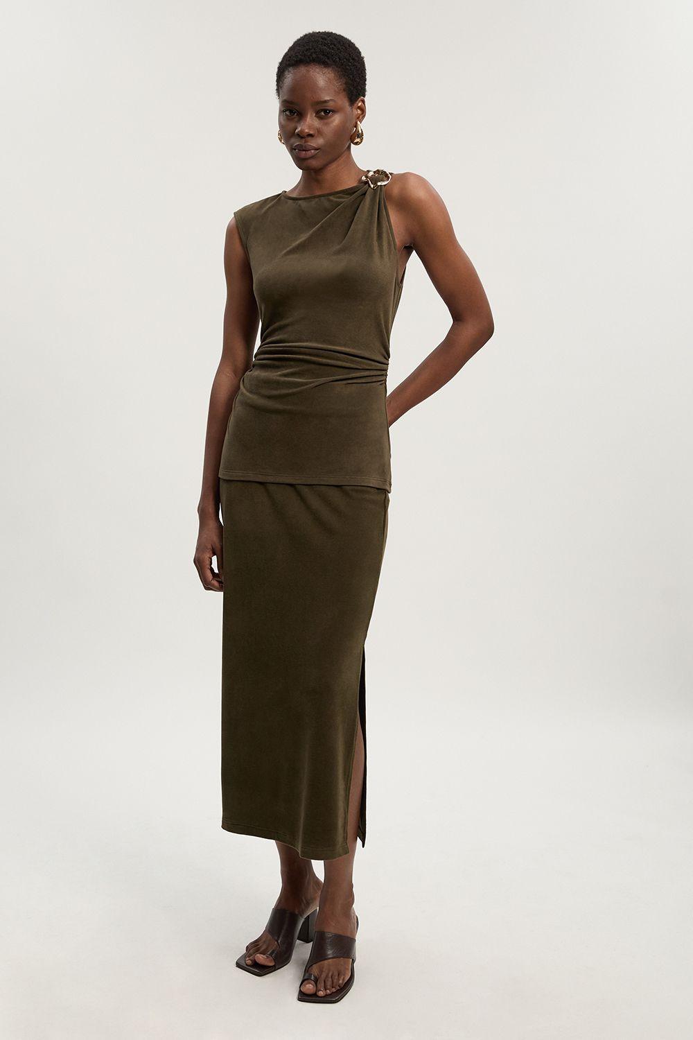 Brushed Textured Jersey Midi Pencil Skirt by KARENMILLEN