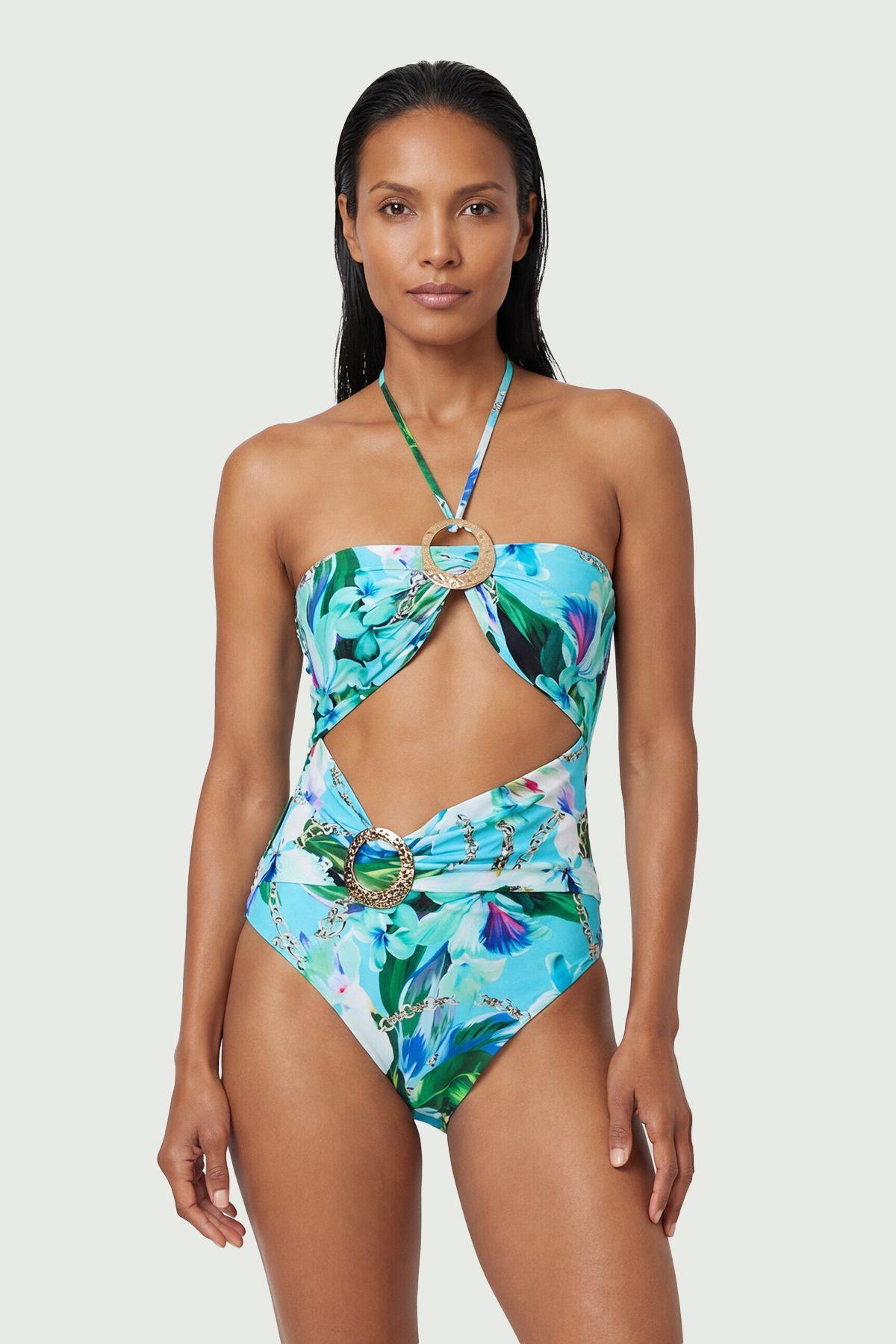 Chain Print Metal Trim Detail Cut Out Swimsuit by KARENMILLEN