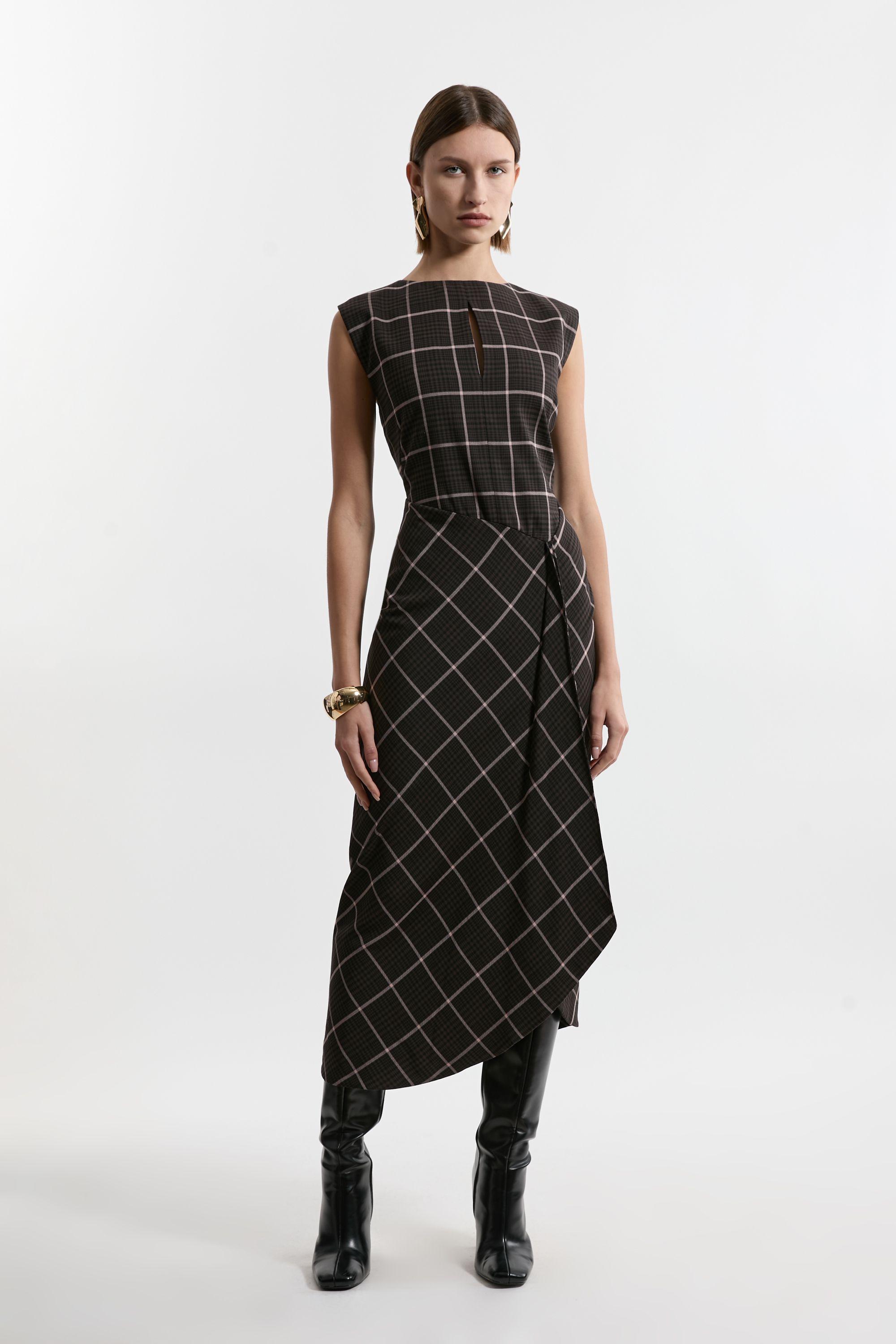 Check Ruffle Tailored Midaxi Dress by KARENMILLEN