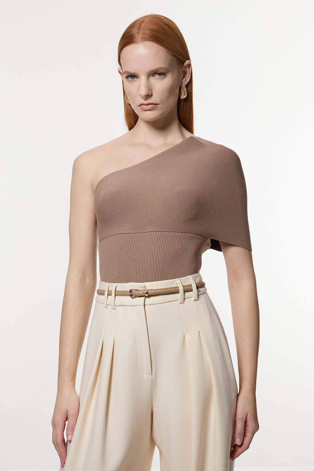 Compact Rib Stitch Knitted One Shoulder Top by KARENMILLEN