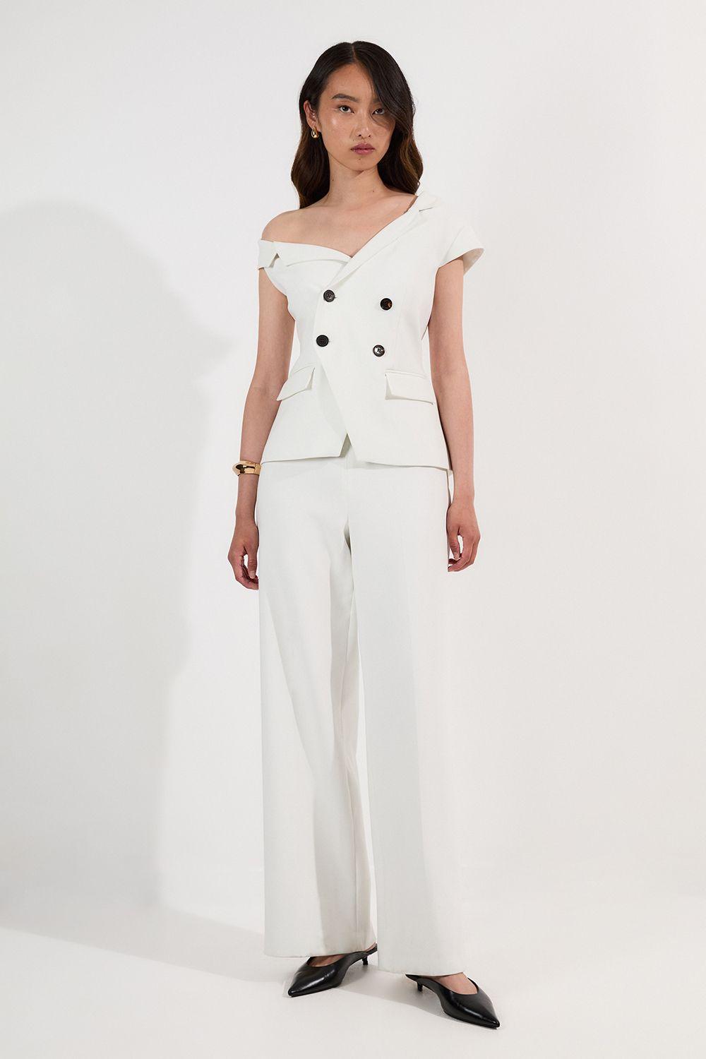 Compact Stretch Asymmetric Collar Wide Leg Tailored Jumpsuit by KARENMILLEN