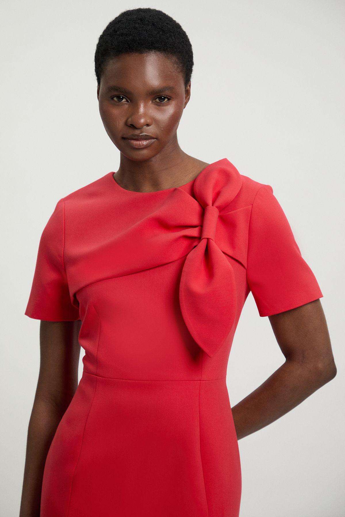 Compact Stretch Bow Detail Pencil Dress by KARENMILLEN